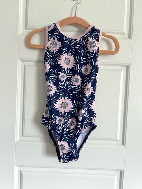 NWOT k-Bee Leotards Size 4/5 Midnight Blooms Strappy Basket Weave Back